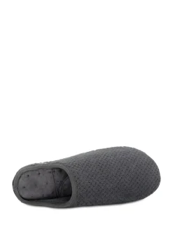 Totes Grey Mens Isotoner Swept Back Popcorn Mule Slippers