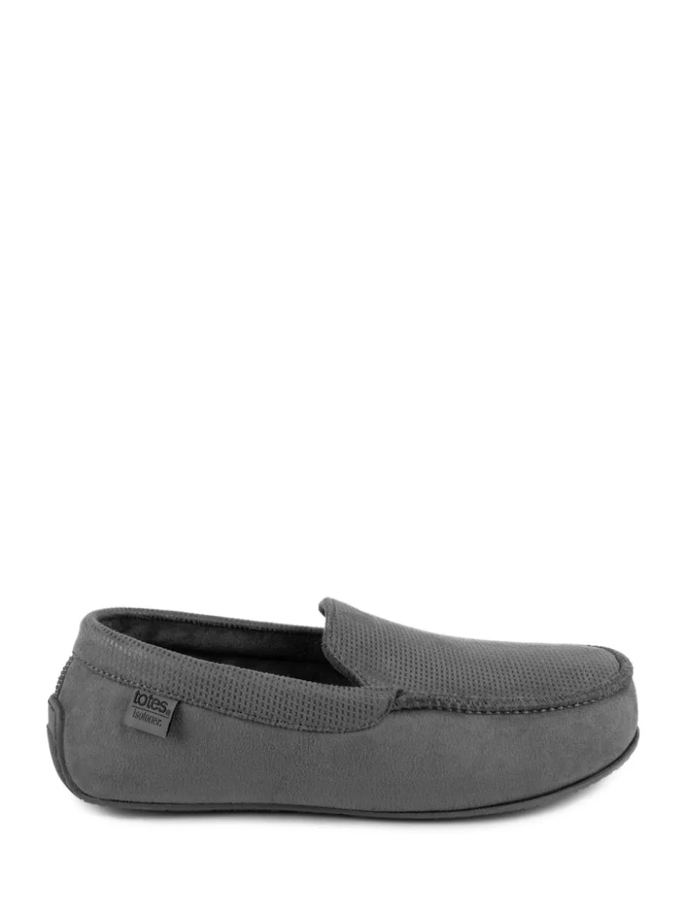 Totes Grey Mens Isotoner Square Patterned Smart Moccasin Slippers