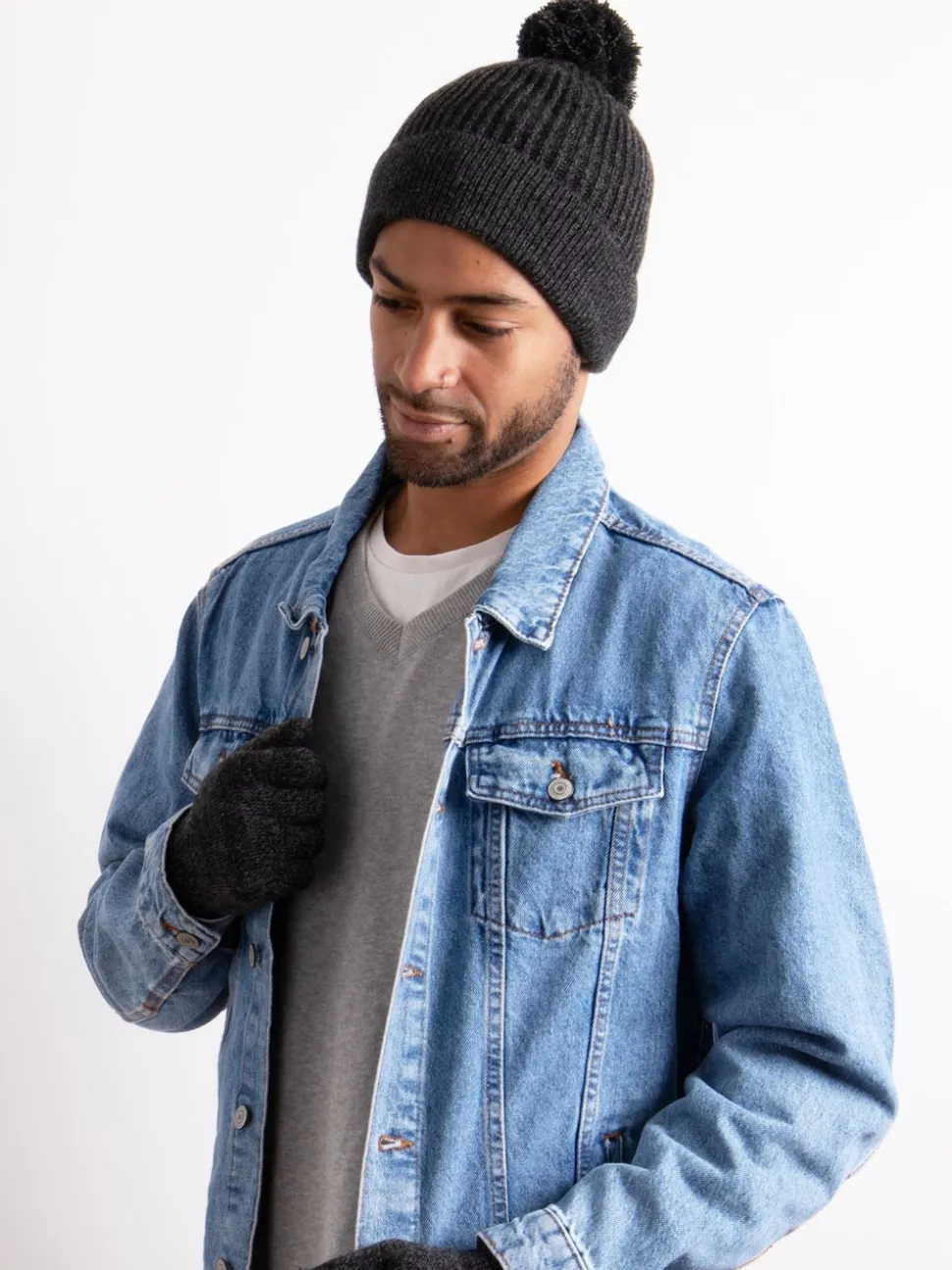 Totes Grey Mens Winter Hat and Glove Set