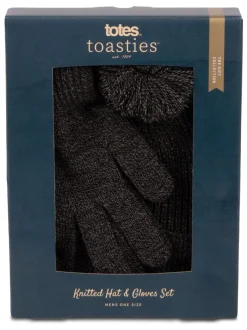 Totes Grey Mens Winter Hat and Glove Set