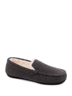 Totes Grey Toasties Mens Felt Moccasin Slippers With Sherpa Lining