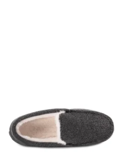 Totes Grey Toasties Mens Felt Moccasin Slippers With Sherpa Lining