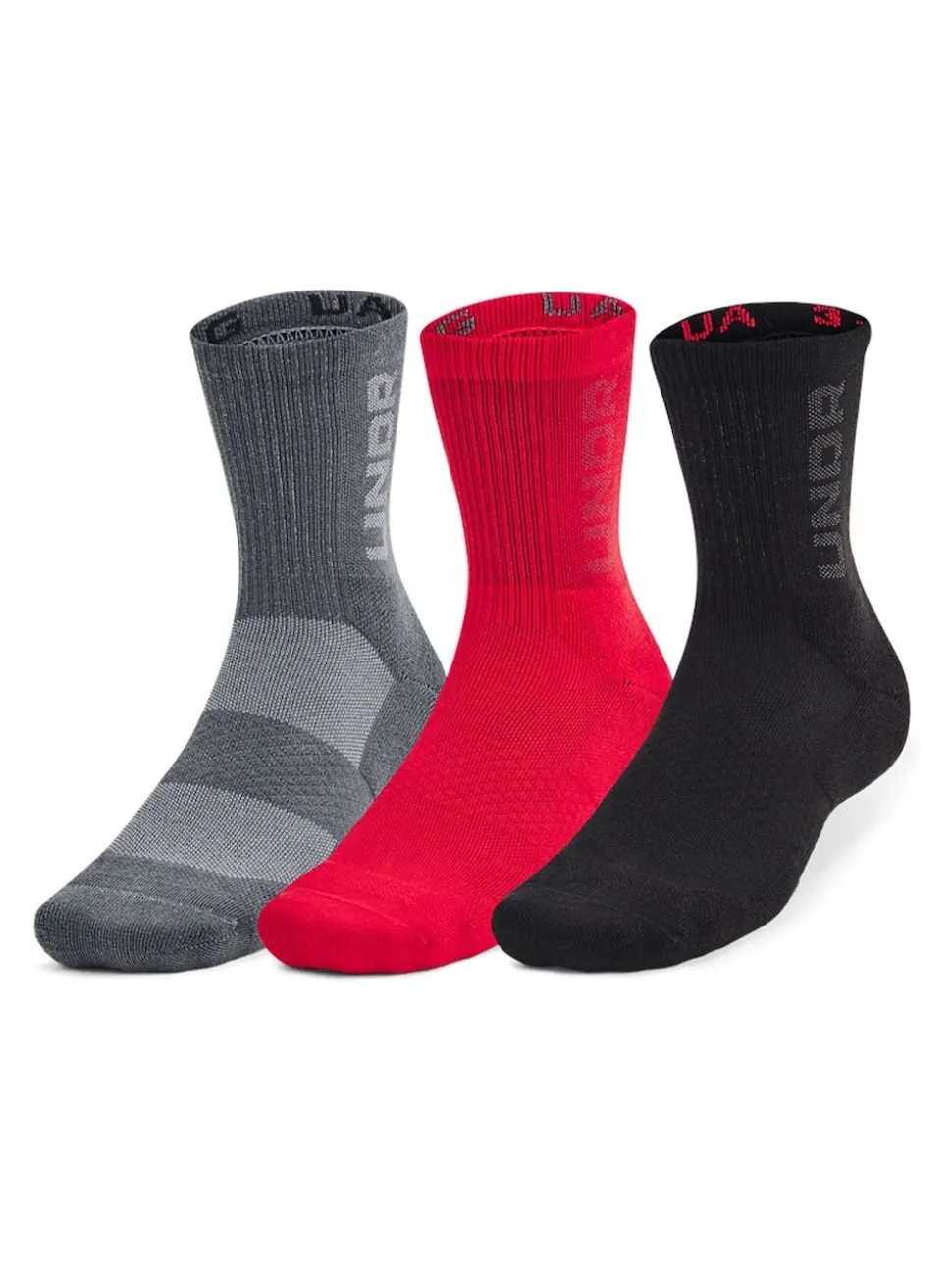 Under Armour Red Marun UA 3-Maker 3pk Mid-Crew