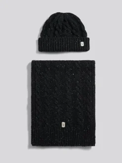 U.S. Polo Assn Black Cable Knit Beanie & Scarf Box Set