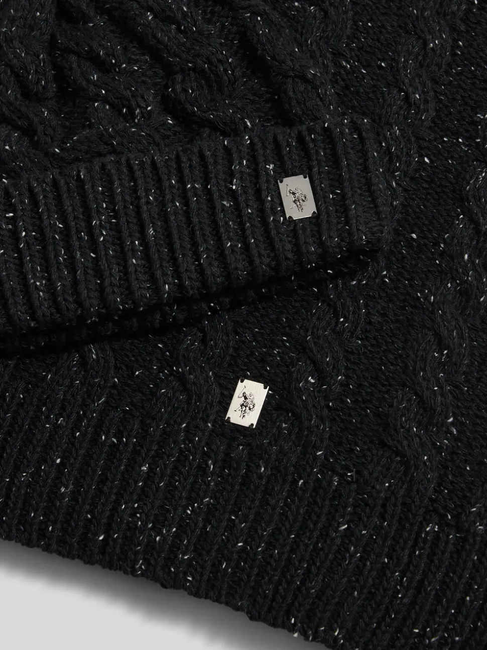 U.S. Polo Assn Black Cable Knit Beanie & Scarf Box Set