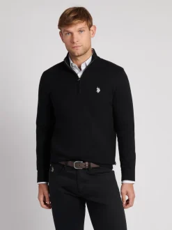 U.S. Polo Assn. Black Cotton Funnel Neck 1/4 Zip Knit