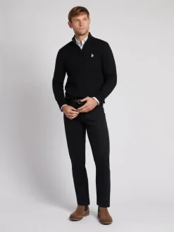U.S. Polo Assn. Black Cotton Funnel Neck 1/4 Zip Knit