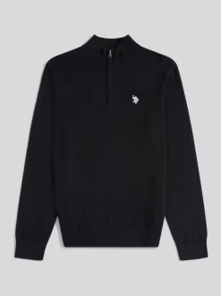 U.S. Polo Assn. Black Cotton Funnel Neck 1/4 Zip Knit