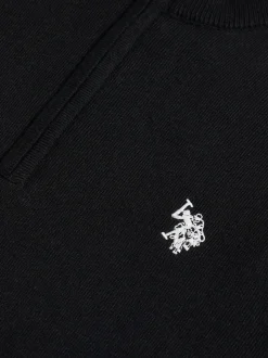 U.S. Polo Assn. Black Cotton Funnel Neck 1/4 Zip Knit
