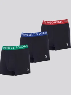 U.S. Polo Assn. Black Mens Contrast Waistband Boxer Shorts 3 Pack