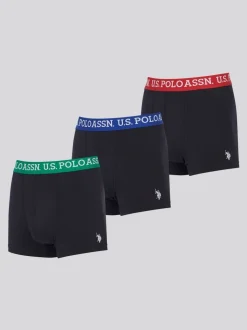 U.S. Polo Assn. Black Mens Contrast Waistband Boxer Shorts 3 Pack