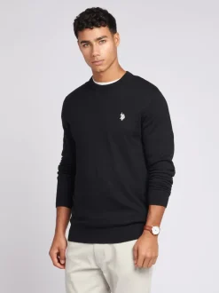 U.S. Polo Assn. Black Mens Cotton Crew Neck Jumper