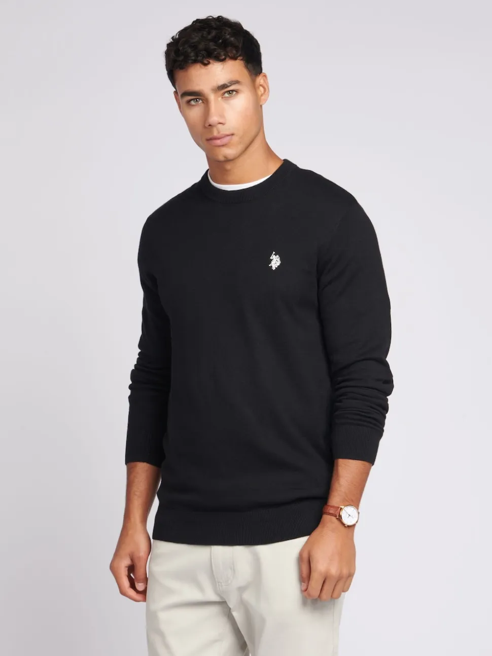 U.S. Polo Assn. Black Mens Cotton Crew Neck Jumper