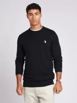 U.S. Polo Assn. Black Mens Cotton Crew Neck Jumper
