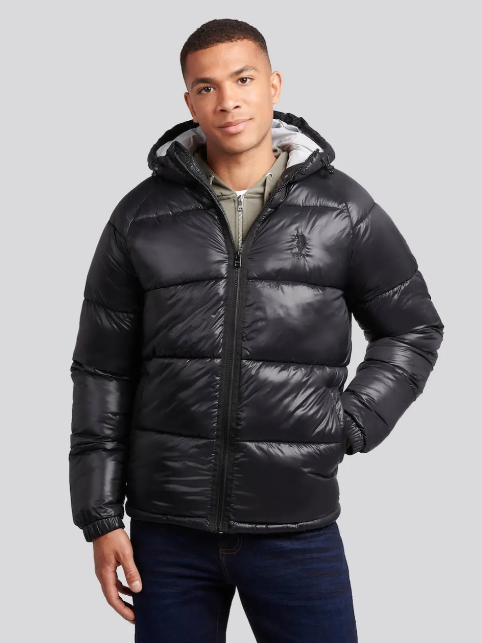 U.S. Polo Assn. Black Mens High Shine Heavyweight Quilted Jacket