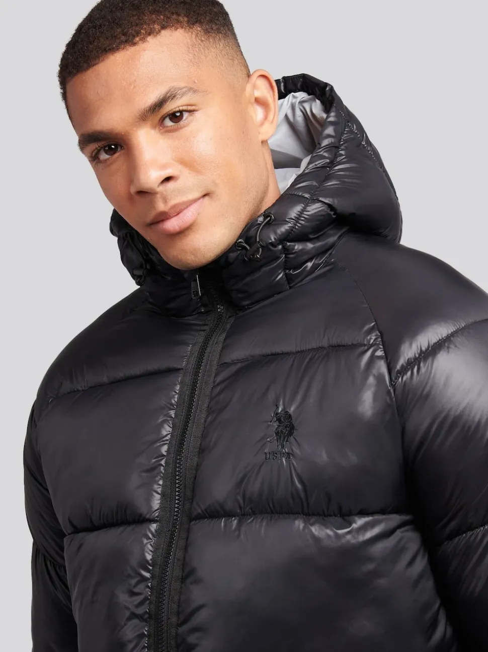 U.S. Polo Assn. Black Mens High Shine Heavyweight Quilted Jacket