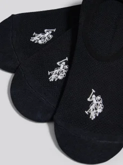 U.S. Polo Assn Black Mens Invisible Trainer Socks 3 Pack