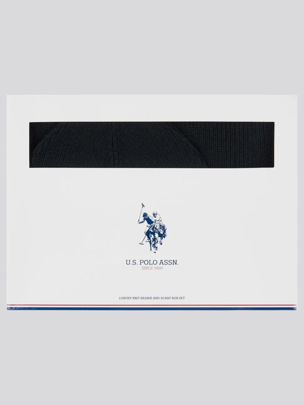 U.S. Polo Assn. Black Winter Mens Luxury Rib Knit Beanie And Scarf Box Set