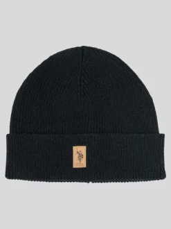 U.S. Polo Assn. Black Winter Mens Luxury Rib Knit Beanie And Scarf Box Set