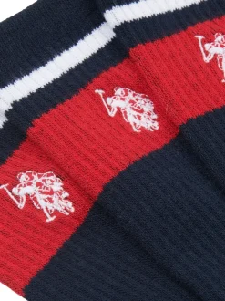 U.S. Polo Assn. Blue Brand Stripe Mens Sports Socks 3 Pack