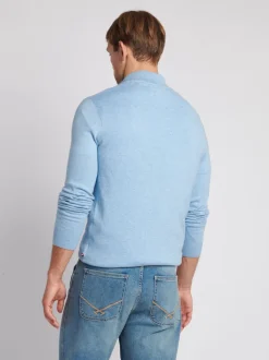 U.S. Polo Assn. Blue Cotton Funnel Neck Quarter Zip Knit