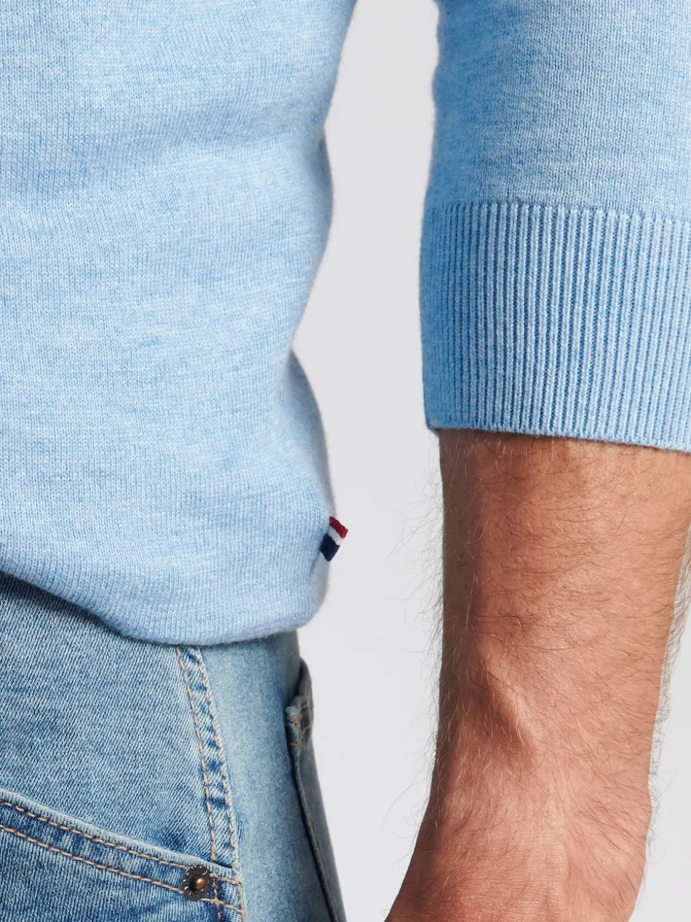 U.S. Polo Assn. Blue Cotton Funnel Neck Quarter Zip Knit