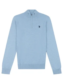 U.S. Polo Assn. Blue Cotton Funnel Neck Quarter Zip Knit