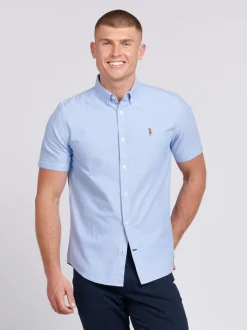 U.S. Polo Assn. Blue Light Mens Short Sleeve Oxford 100% Cotton Shirt