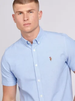 U.S. Polo Assn. Blue Light Mens Short Sleeve Oxford 100% Cotton Shirt