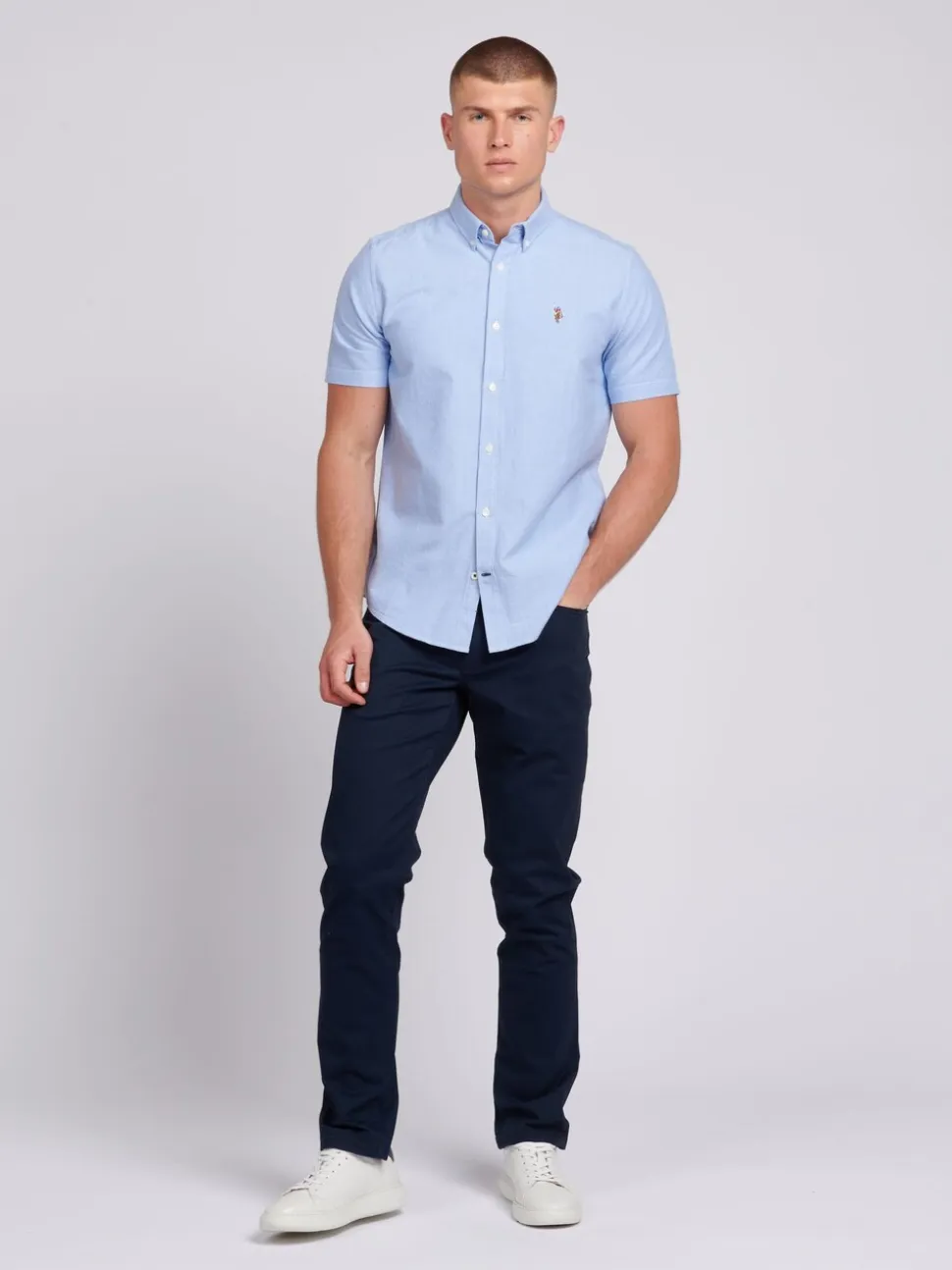 U.S. Polo Assn. Blue Light Mens Short Sleeve Oxford 100% Cotton Shirt