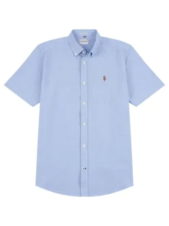 U.S. Polo Assn. Blue Light Mens Short Sleeve Oxford 100% Cotton Shirt