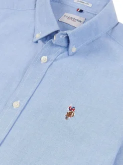 U.S. Polo Assn. Blue Light Mens Short Sleeve Oxford 100% Cotton Shirt