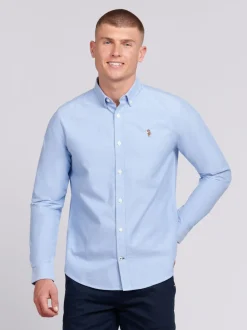 U.S. Polo Assn. Blue Light Mens 100% Cotton Peached Oxford Shirt