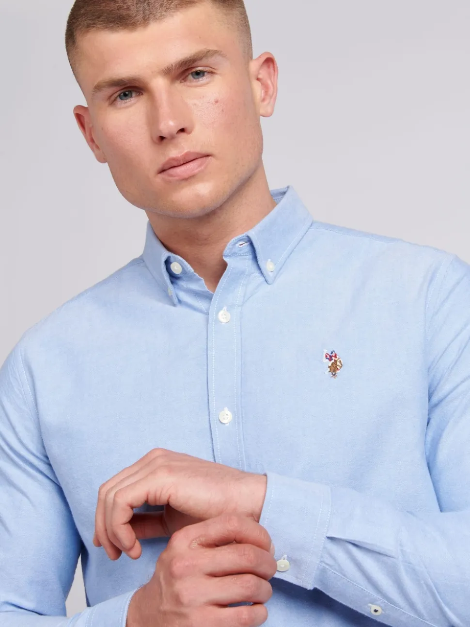 U.S. Polo Assn. Blue Light Mens 100% Cotton Peached Oxford Shirt
