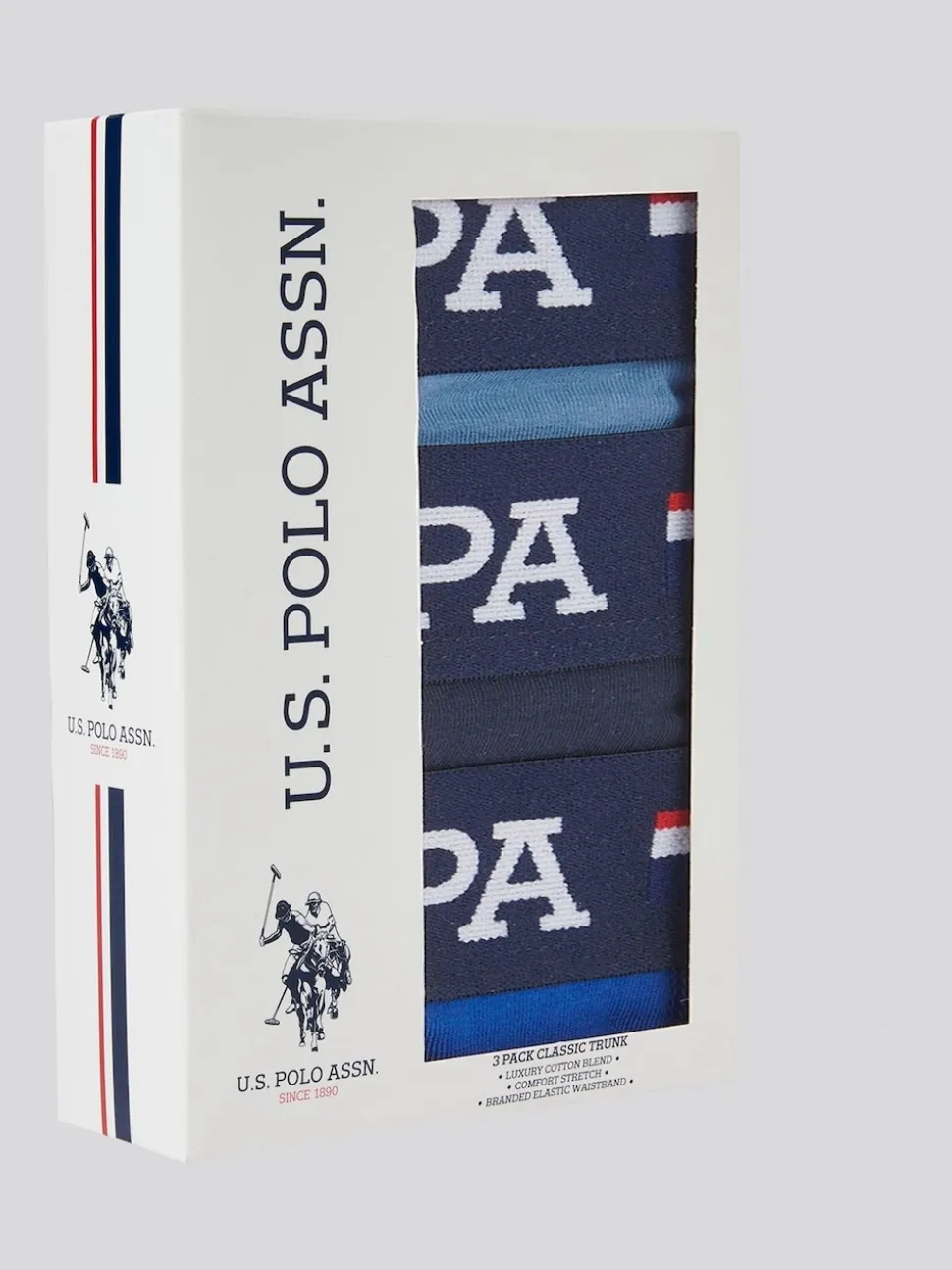 U.S. Polo Assn Blue Mens Branded Stripe Boxer Shorts 3 Pack