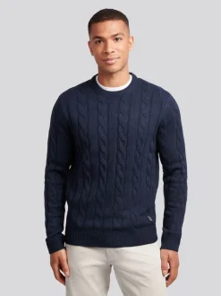 U.S. Polo Assn. Blue Mens Cable Knit Crew Jumper