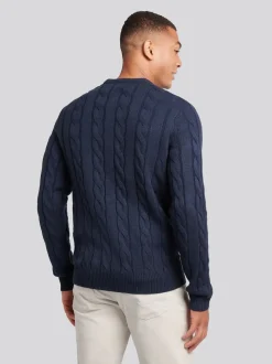 U.S. Polo Assn. Blue Mens Cable Knit Crew Jumper