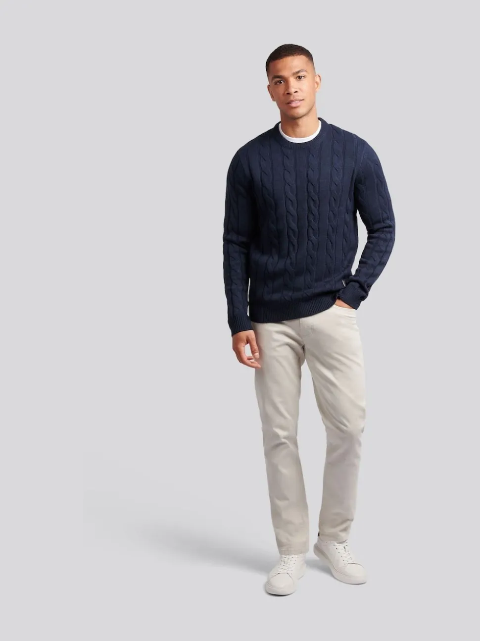 U.S. Polo Assn. Blue Mens Cable Knit Crew Jumper