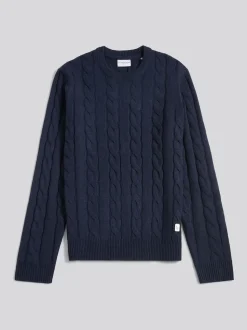 U.S. Polo Assn. Blue Mens Cable Knit Crew Jumper