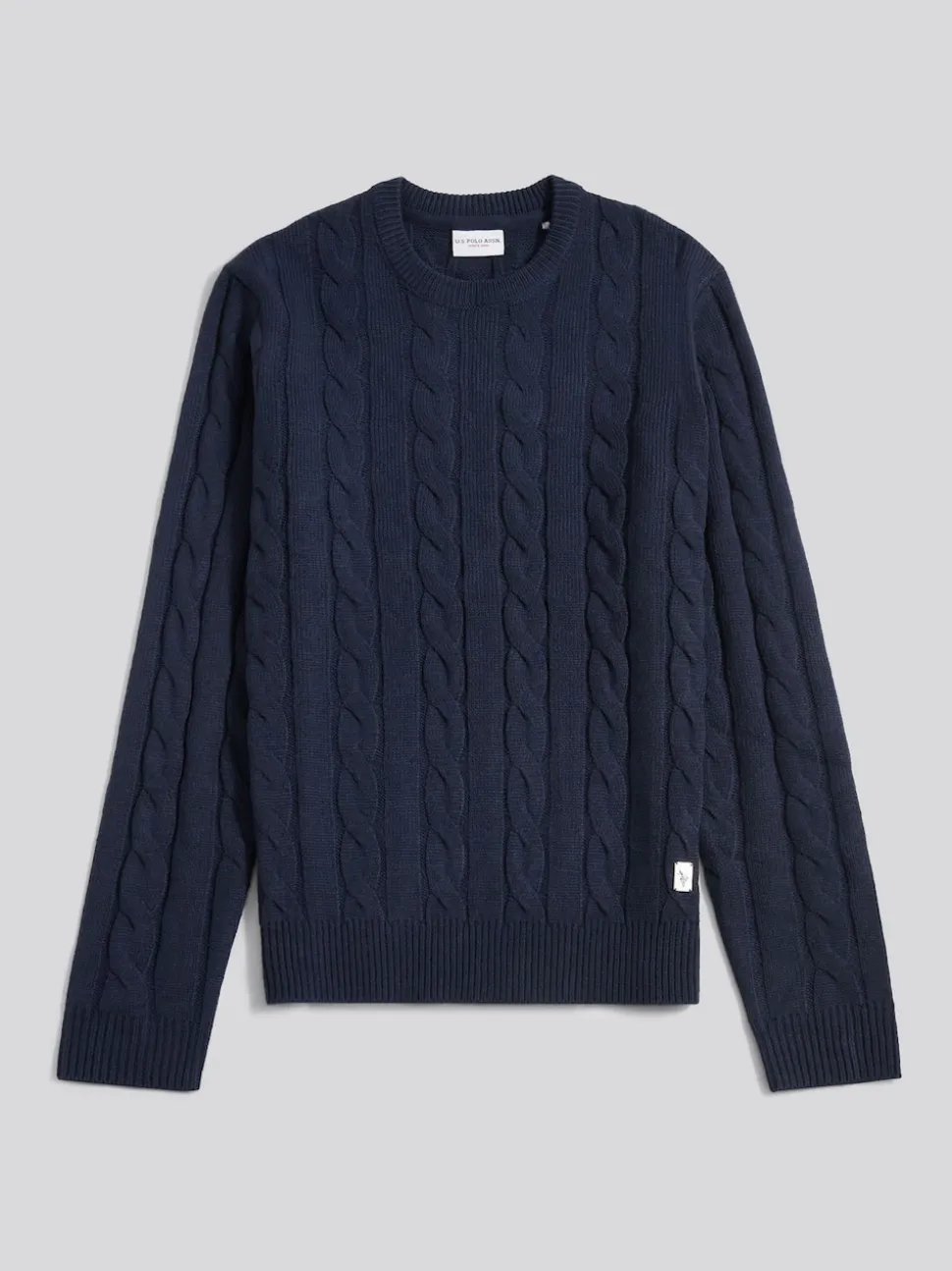 U.S. Polo Assn. Blue Mens Cable Knit Crew Jumper