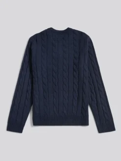 U.S. Polo Assn. Blue Mens Cable Knit Crew Jumper