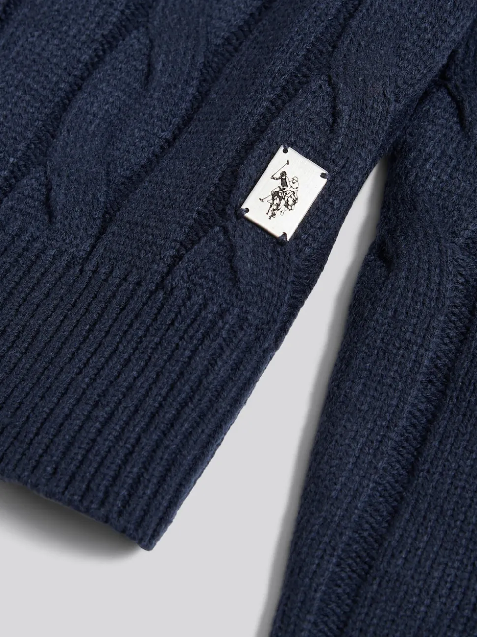 U.S. Polo Assn. Blue Mens Cable Knit Crew Jumper