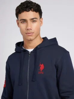 U.S. Polo Assn. Blue Mens Classic Fit 100% Cotton Player 3 Zip-Up Hoodie