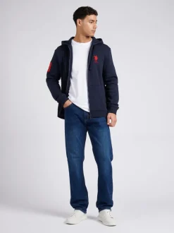 U.S. Polo Assn. Blue Mens Classic Fit 100% Cotton Player 3 Zip-Up Hoodie