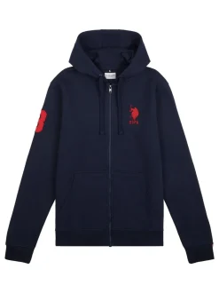 U.S. Polo Assn. Blue Mens Classic Fit 100% Cotton Player 3 Zip-Up Hoodie