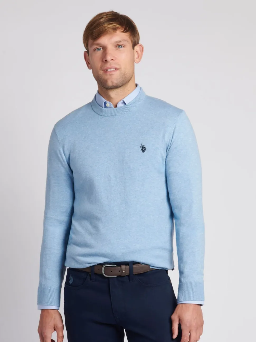 U.S. Polo Assn. Blue Mens Cotton Crew Neck Jumper
