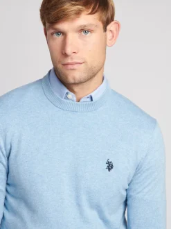 U.S. Polo Assn. Blue Mens Cotton Crew Neck Jumper