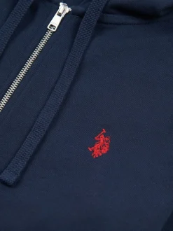 U.S. Polo Assn. Blue Mens Double Horsemen Loopback Zip Hoodie