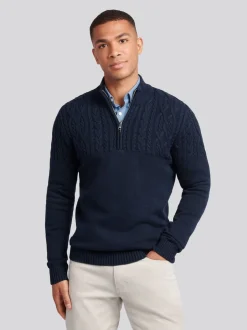 U.S. Polo Assn. Blue Mens Half Stitch Knit Funnel Cardigan Jumper