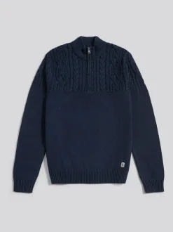 U.S. Polo Assn. Blue Mens Half Stitch Knit Funnel Cardigan Jumper